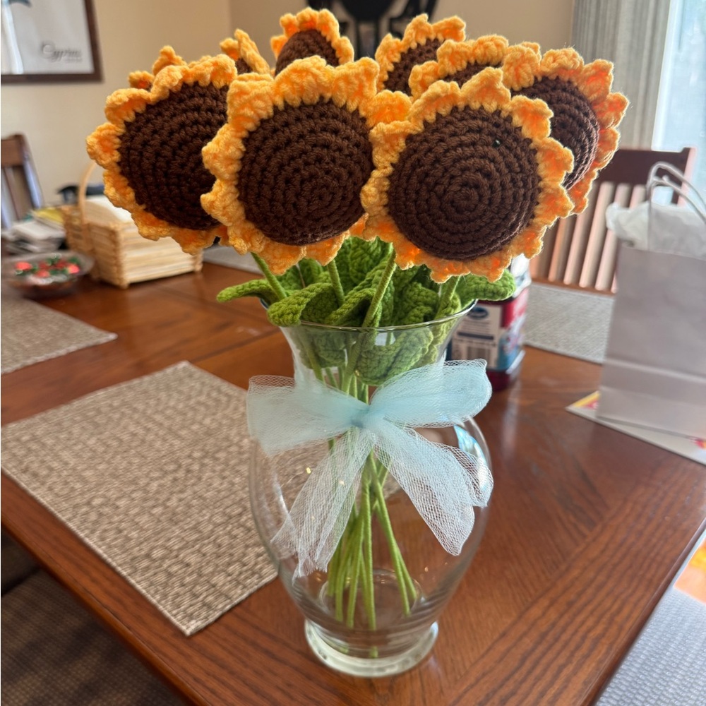 Dozen Handmade Crochet Sunflowers